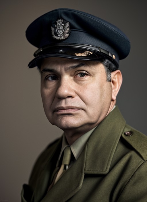 emotional full color photo of <lora:EdwardGRobinson:1> egr1 face,  man wearing Military Jacket, Officer's Cap,, 8k uhd, hi...